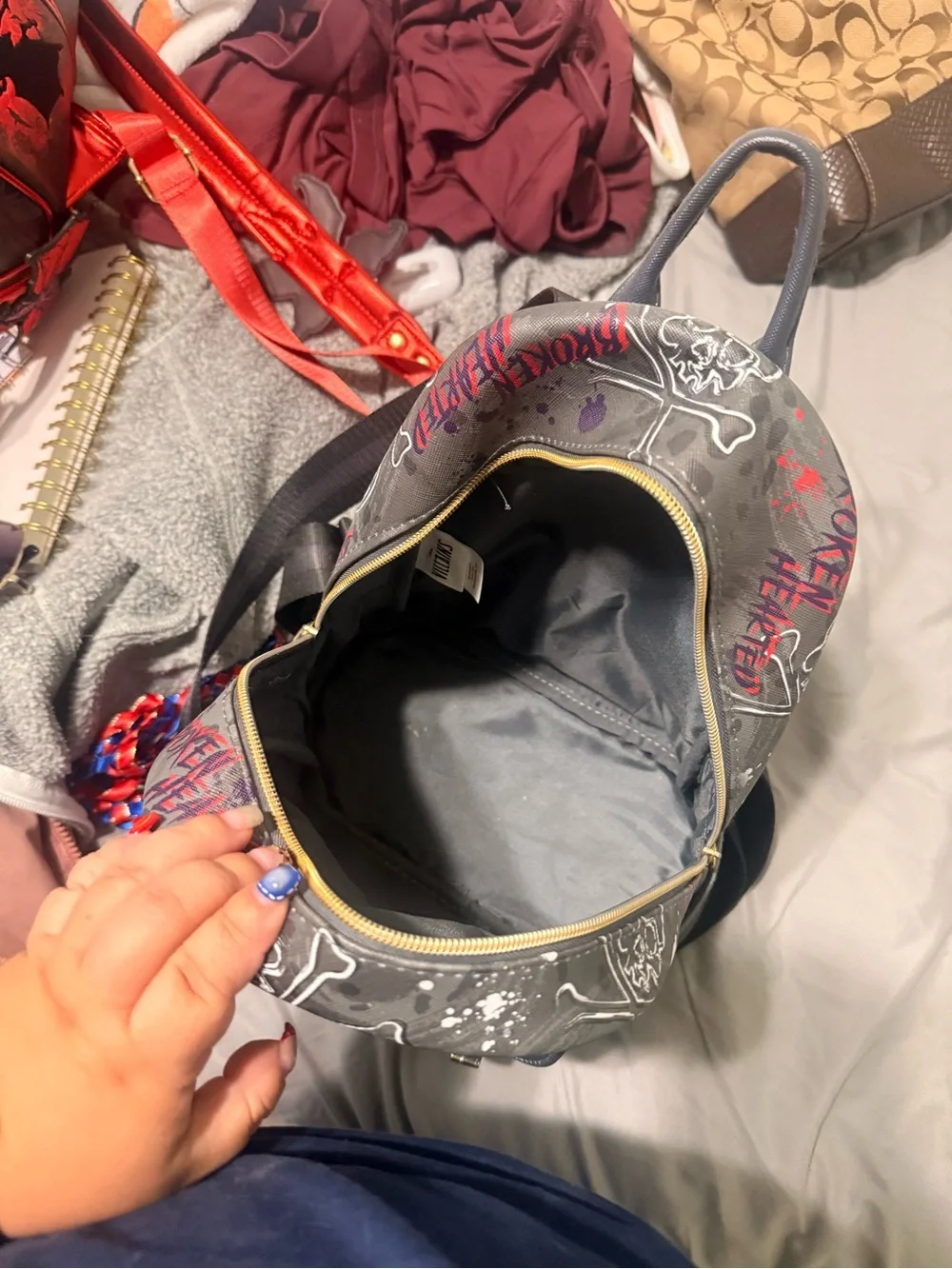 Loungefly Disney Villains Gray Mini Backpack with Multicolor Artwork